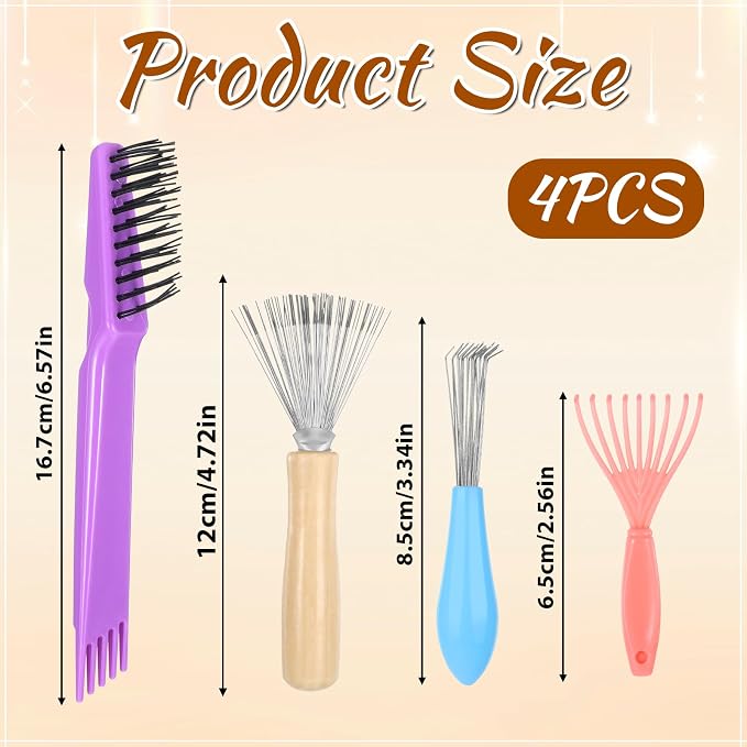 4 Pcs Hairbrush Cleaner Tool Set Hair Brush Cleaner Rake Comb Mini Cleaning Brush with Rake Comb Cleaner for Removing Hair Dust Hair Brush Cleaning Tool for Home and Salon Use