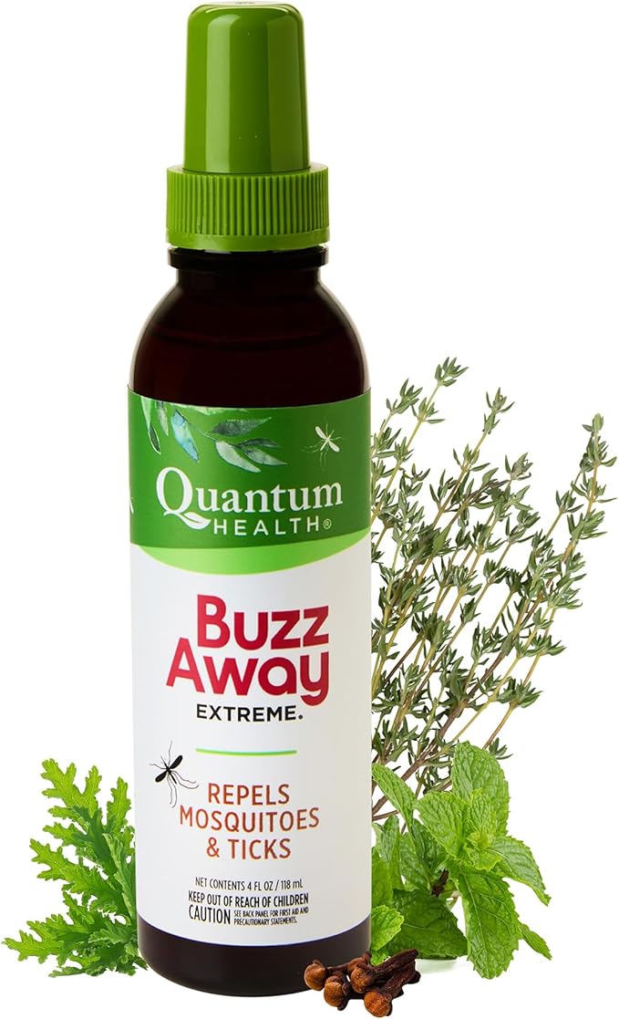 Quantum Health Buzz Away Extreme Mosquito & Tick DEET-Free Repellent, 4 oz | Effective Outdoor Bug Spray, Kid-Friendly, Geraniol, Peppermint, Citronella, Thyme & Clove, Independent Field Tested
