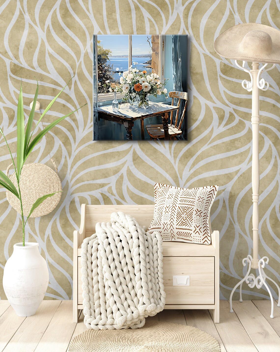 weiyiart Wall Art for Bathroom Decor Coastal Floral Canvas Print Painting Daisy Flowers Sea Picture Farmhouse Ocean Seascape Artwork for Home Living Room Bedroom Office 12x15inch