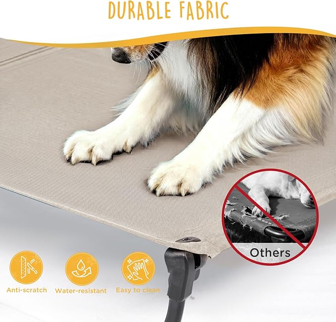 Upgraded Non-Slip Daisy Cot, XL Foldable Elevated Dog Bed, Portable Raised Outdoor Folding Dog Cot for Camping/Home, Chew Proof Waterproof Heavy Duty Up to 160 Lbs, Brown, 49"x 33"