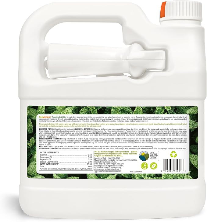 EcoVenger by EcoRaider Roach & Ant Killer 64 oz, Kills on Contact, Kills Ants & Other Indoor & Outdoor Crawling Insects, Natural & Non-Toxic, Pleasant Botanical Scent, Safe for Children & Pets