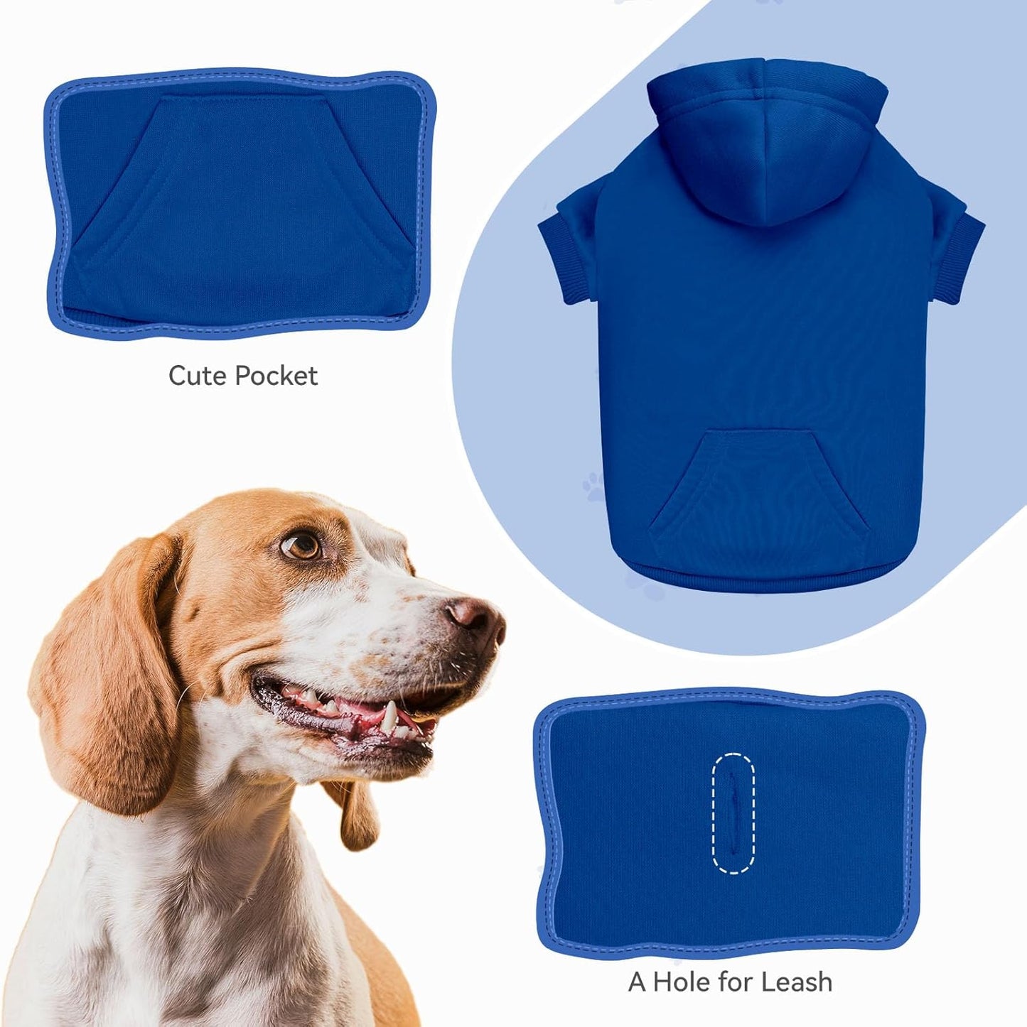 Dog Sweaters for Large Dogs Pet Sweater Solid Soft Brushed Fleece Dog Hoodie Clothes Pet Hoodie Sweatshirt with Pocket(Blue-L)