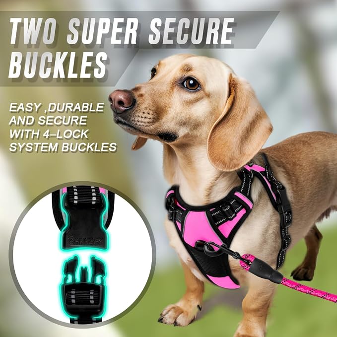 BARKBAY Dog Harness No Pull for Small Sized Dog Front Back Clips,Dog Vest | Soft Padded No Choke With Handle,Easy On&Off,Adjustable Reflective For Walking Training Running(Pink,XS)
