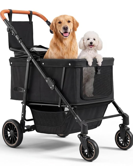 Dog Stroller for Large & Medium Dogs (Up to 66lbs), Pet Stroller for 2 Small Dogs with Adjustable Handle & Canopy, Sun Shades, Storage Organizer, Foldable & Ventilated,Black
