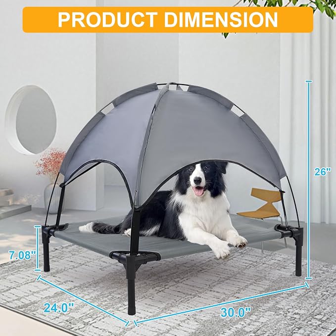 30'' Elevated Outdoor Dog Bed with Canopy, Cooling Raised Dog Bed, Pet Beds | Outdoor Dog Bed with Canopy Medium Large Size Dogs with Ice Pack, Dog Cooling Beds, Outdoor Pet Hammock Beds, Outside Pet Bed