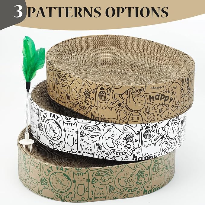 Cat Scratcher Cardboard, 2in1 Oval Cat Scratcher Bed for Indoor Cats Cat, Scratch Pad Bowl with Scratching Toy, Cozy Oval Cat Scratch Bed Furniture for Kittens & Medium Size Cats(Green)