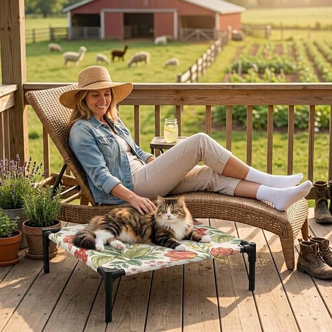 Outdoor Elevated Dog Bed for Small Dogs, Botanical Tulip Breathable Cooling Raised Dog Cot for Indoor/Outdoor, Farmhouse Vines Floral Summer Plants Waterproof Elevated Pet Beds, S 20 x 20 in