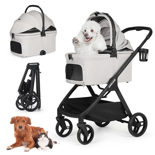 X-5 Pet Stroller for Medium Pets Up to 55 lbs, Gray | Adjustable Handle, Detachable Carrier, Convertible Car Seat, One-Touch Fold, All-Terrain Wheels, 3-in-1 Design