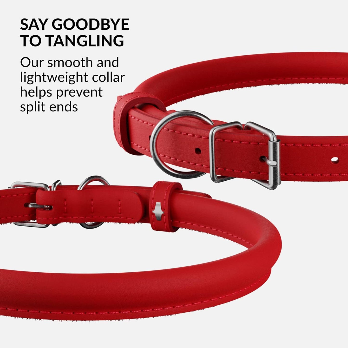 CollarDirect Rolled Leather Dog Collar, Soft Padded Round Puppy Collar, Handmade Genuine Leather Collar Dog Small Large Cat Collars 13 Colors (6 Inch, Red Smooth)