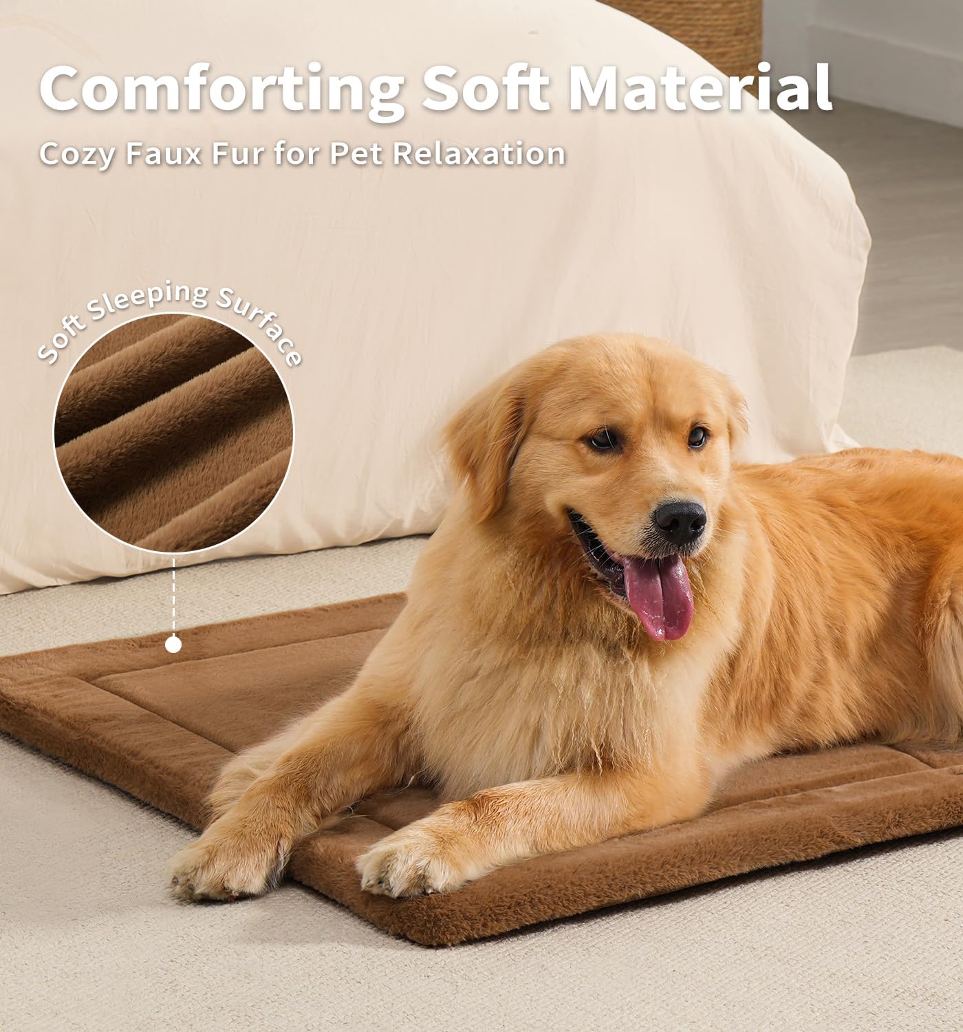 Made4Pets Dog Crate Pad Bed for Large Dogs, Washable & Reversible, Anti-Slip Kennel Mat for Cozy Sleeping, Soft Fluffy Dog Bed for Indoor & Outdoor Use, 36"x27", Brown