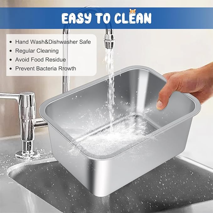 Bwogue Extra Large Dog Water Bowl, 3 Gallons, Stainless Steel, Durable, High Capacity, Rectangular Structure, Strong Stability, Easy to Clean | 2 PCS Large Dog Water Bowl, Large Water Bowl for Dogs, Wide Deep Bowl, Rectangular Shape, Easy to Clean, Ind...