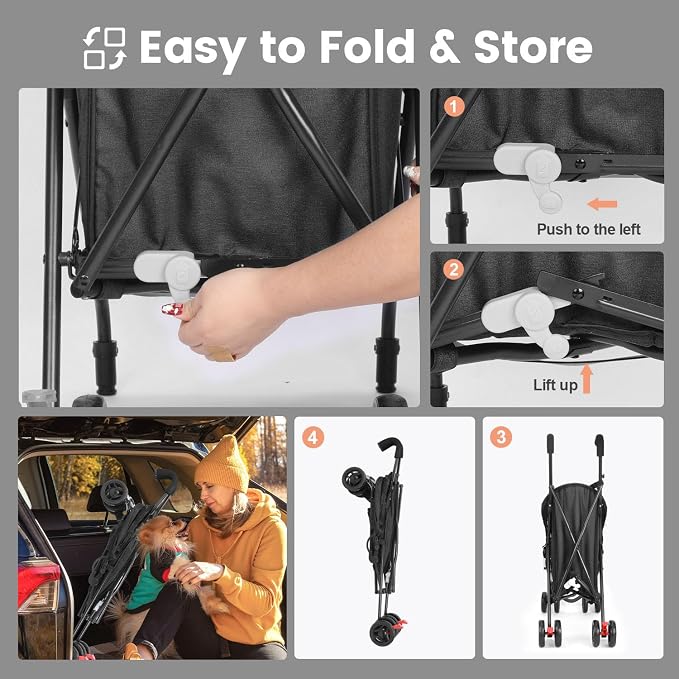 Pet Stroller for Small Dogs Medium Dogs 33lbs, Dog Pram Ultra Light - only 3.5 kg, Dog Stroller Pet Pram with 4 Wheel Foldable/Storage Basket/Cup Holder-P07