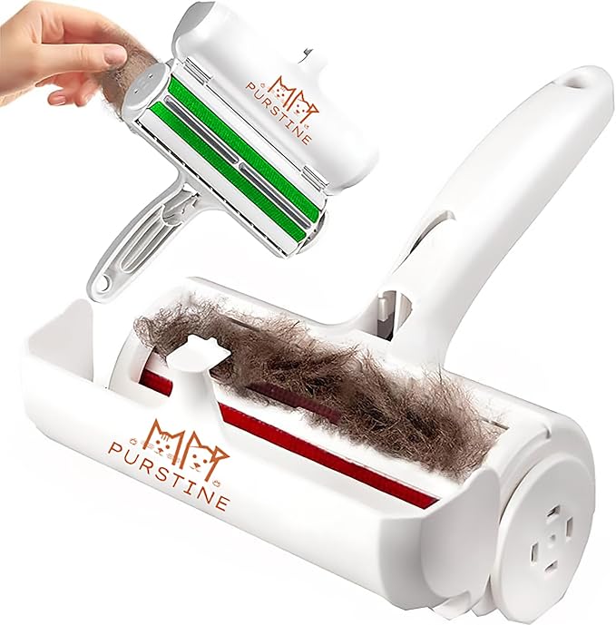 Roller Pet Hair Remover and Reusable Lint Roller - Cat and Dog Hair Remover for Furniture, Carpet, Clothes, Bedding and Car Seats- Lightweight, Multi-Surface Fur Removal Tool (Green)