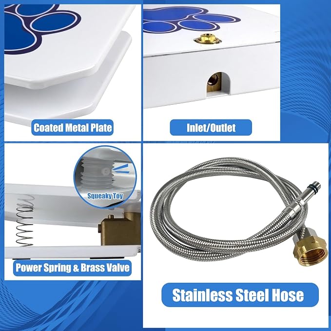 Dog Water Fountain Step On, Outdoor Dog Water Sprinkler for Large Dogs, with Upgrade Copper Valve Set & Stainless Steel Hose, Easy to Use, Fresh Water to Drink