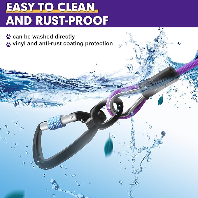 Snagle Paw Heavy Duty Long Dog Leads for Yard 120FT-1000LBS Break Strength,Dog Tie Out Cable with Swivel Lockable Hook & Spring,Chew Proof Dog Chain for Outside,Dog Run Cable for Medium Large Dogs