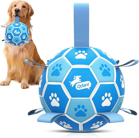 QDAN Dog Soccer Balls Toys : Premium Dog Soccer Ball with Straps, Outdoor Dog Toys, Pet Training Soccer for Medium Large (7 Inch)