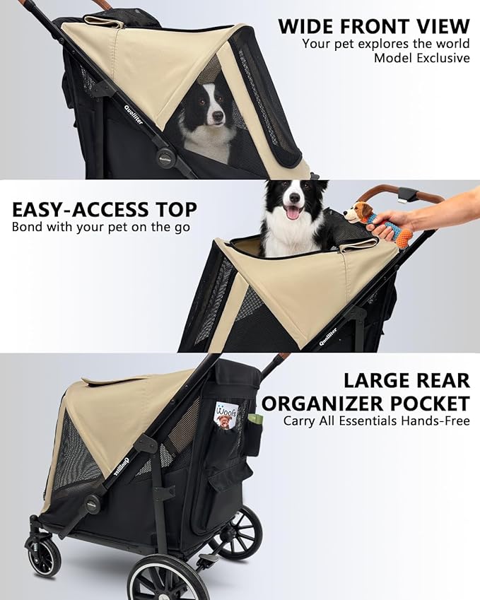 Dog Stroller for Large & Medium Dogs, Pet Stroller for 2 Dogs | 360° Wear-Resistant Wheels • Foldable Design • Breathable Mesh Windows • Heavy-Duty Construction • Fits 2 Dogs