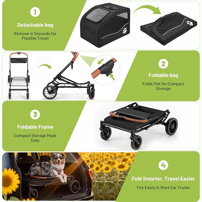 Dog Stroller for Large Dogs(up to 110lbs), Foldable Pet Stroller with Detachable & Collapsible Cabin, Dog Stroller for 2 Dogs or Multiple Cats, Spacious Dog Wagon for Large Dog & Medium Dog 20+ lbs