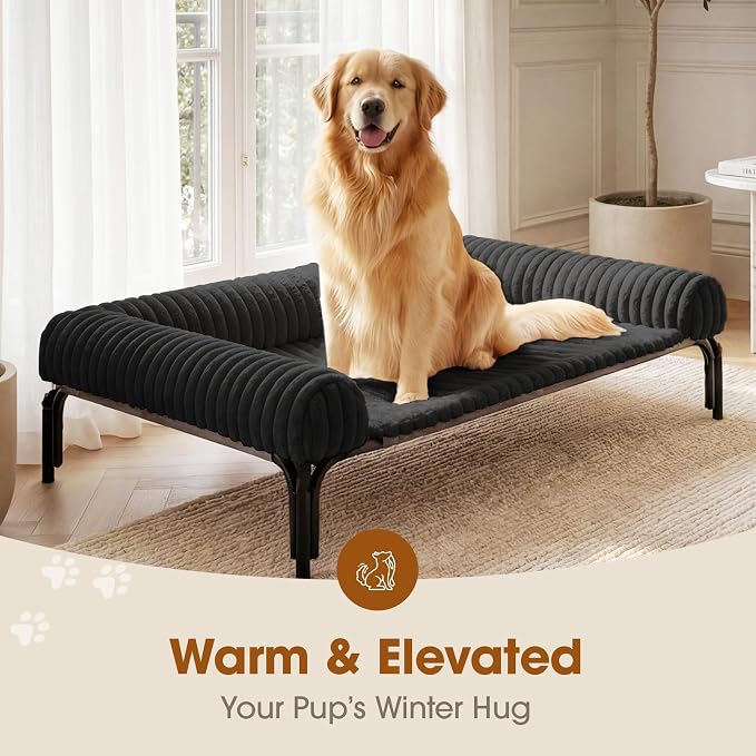 Czpalo Elevated Dog Bed with Removable Bolster Cushion Mat, Raised Pet Cot for Extra Large Sized Dogs with Breathable & Washable Mesh, Indoor & Outdoor Pet Hammock with Skid-Resistant Feet.
