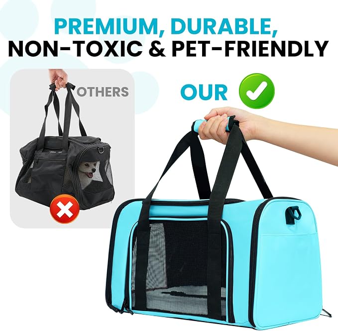 Soft-Sided Cat Carrier Expandable Pet Carrier Airline Approved Mesh Travel Carrier Up to 22lbs for Cats Small Dogs Collapsible Escape-Proof with Shoulder Strap Washable (20x13x13 Blue)