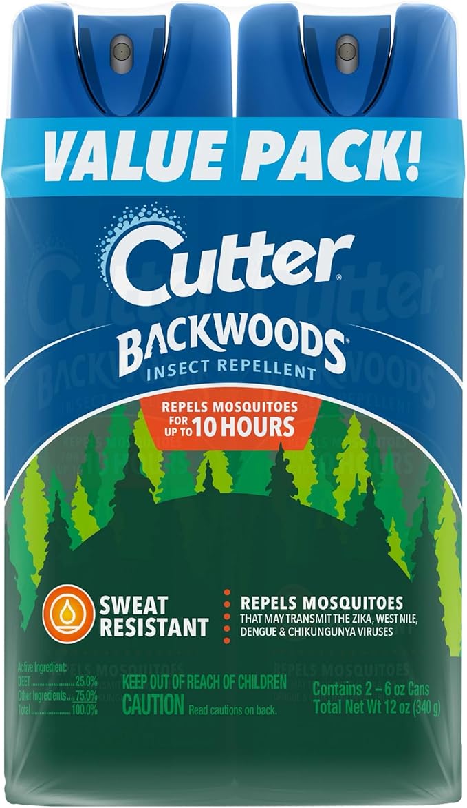Cutter Backwoods Mosquito and Insect Repellent 6 Ounces, 2-Pack Aerosol Bug Spray, Repels Up To 10 Hours