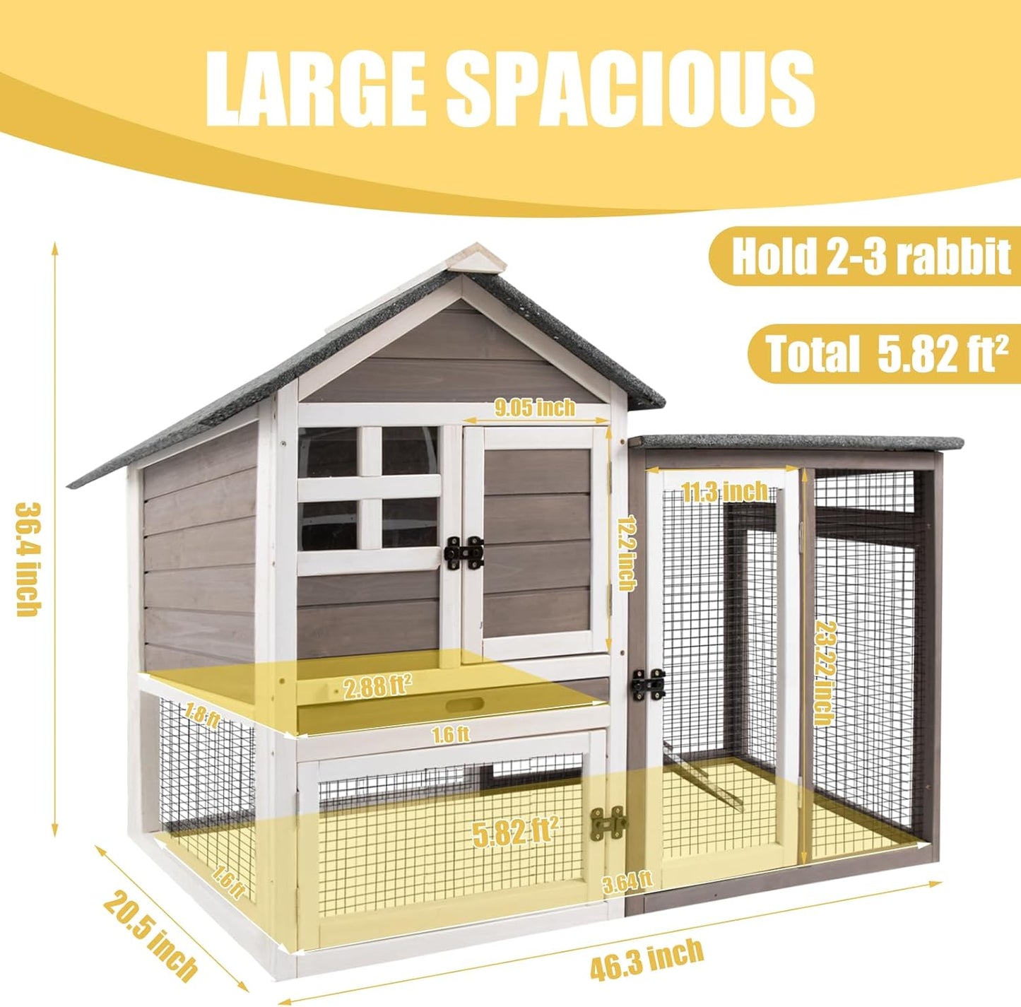 Rabbit Hutch Indoor Bunny Hutch Outdoor Wooden Rabbit Cages Indoor Rabbit Hutch with Pull Out Tray Large Rabbit Hutch Bunny Hutch Waterproof Asphalt Roof Guinea Pig Cages Pet House