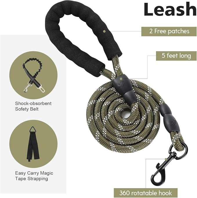 No Pull Tactical Dog Harness Medium Sized Dog, Service Dog Vest, M,Green | Tactical Dog Vest Harness and Leash Set, Adjustable Military Service Dog Harness with Handle for Medium Large Dogs