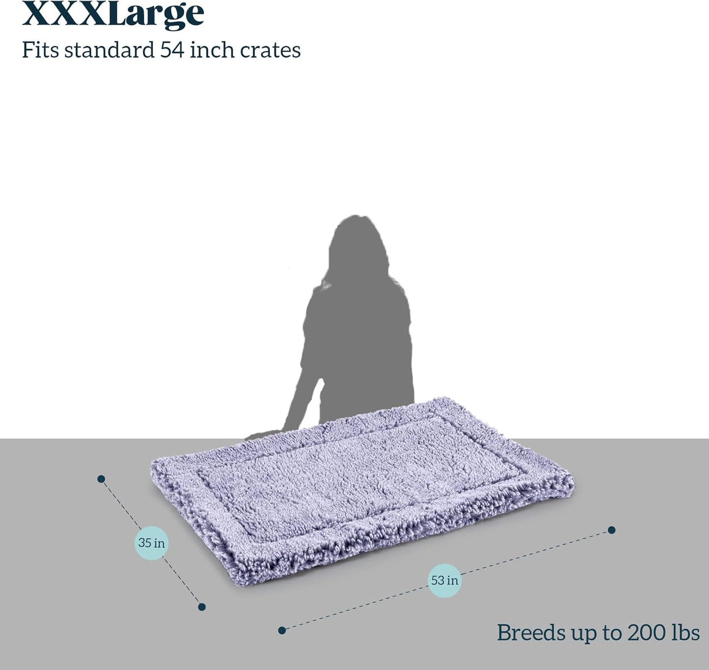 Stoutwool Indestructible Dog Bed - Fluffy Chew Proof Dog Crate Pad - Tough Kennel Pad for Aggressive Chewers - Washable, Ideal for Jumbo Breeds & Fits 54-Inch Crate - 53"x35", Jacaranda