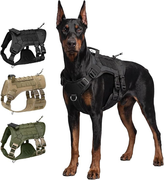 Tactical Dog Harness for Large Dogs, Heavy Duty No Pull Dog Harness with Handle, Adjustable 6-Buckle German Shepherd Big Size Dog Vest for Walking, Training, Hunting