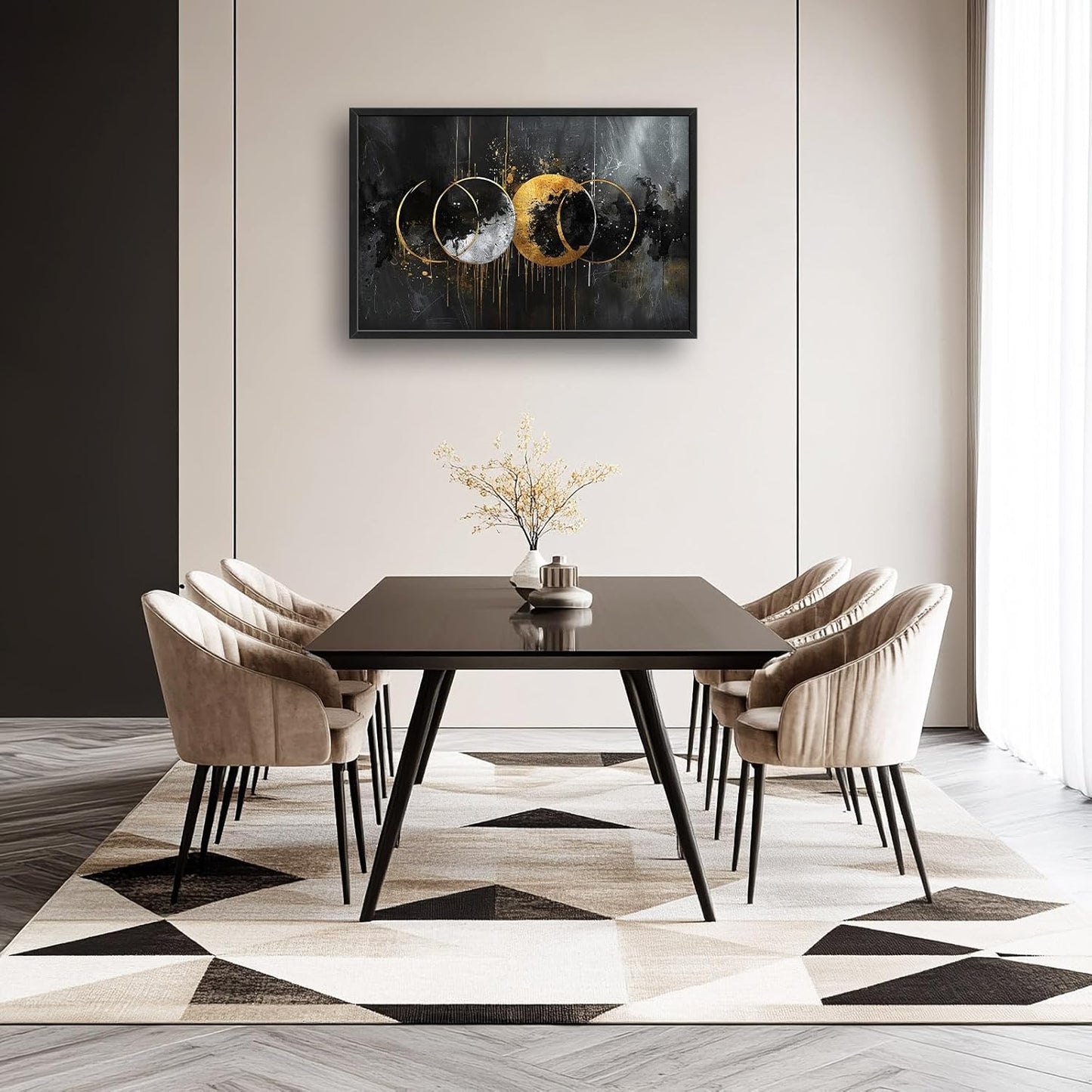 Quorin Abstract Sun Moon Large Wall Art Black and Gold Circle Pictures Sun and Moon Wall Decor Canvas Print Painting Artwork for Bathroom Living Room Bedroom 36L x 24W