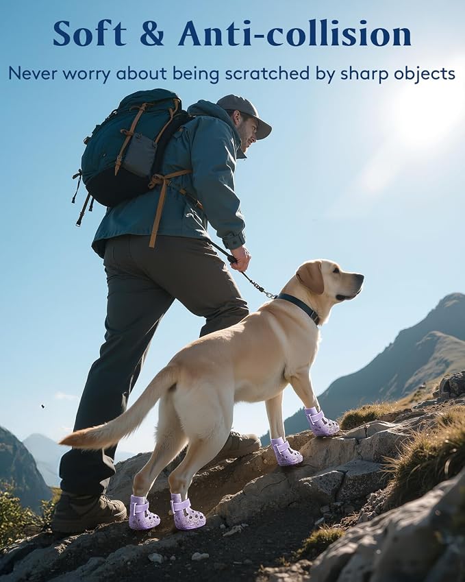 Dog Shoes for Hot Pavement, Breathable Dog Boots Paw Protectors with Adjustable Straps & Non-Slip Sole, Easy On & Off, Waterproof, Easy-Cleaning (Purple, M)