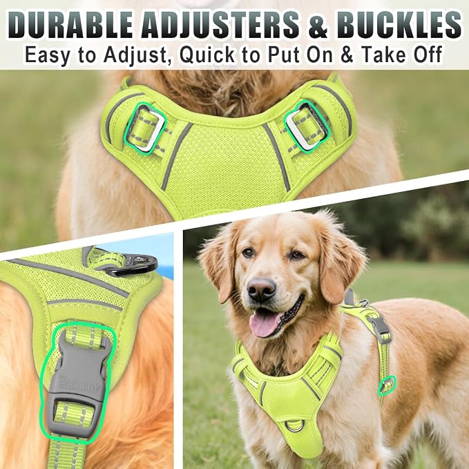 BARKBAY No Pull Dog Harness Large Reflective Dog Harness with Front Clip and Easy Control Handle for Walking Training Running with ID tag Pocket(Sunlight,L)
