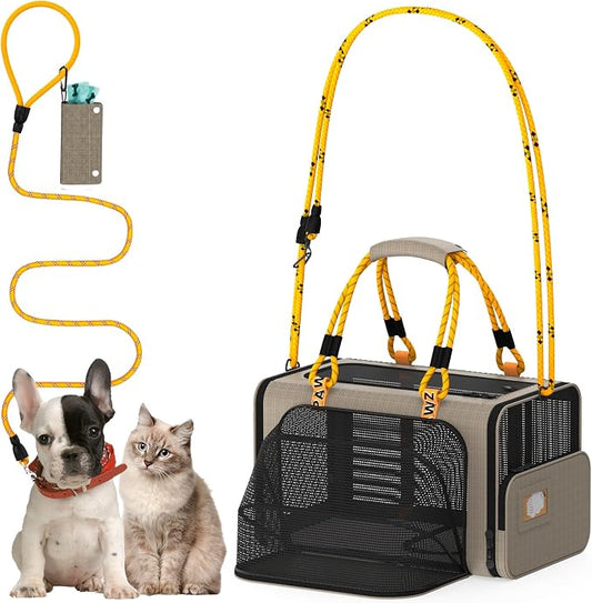 PAWZIDEA Expandable Pet Carrier Airline Approved, 18"×11"×11" Small Dog Carriers, Collapsible Top-Load Cat Carrier for 2 Cats Under Seat, Soft-Sided Puppy & Animal Travel Bag, ID Card, Up to 15lbs