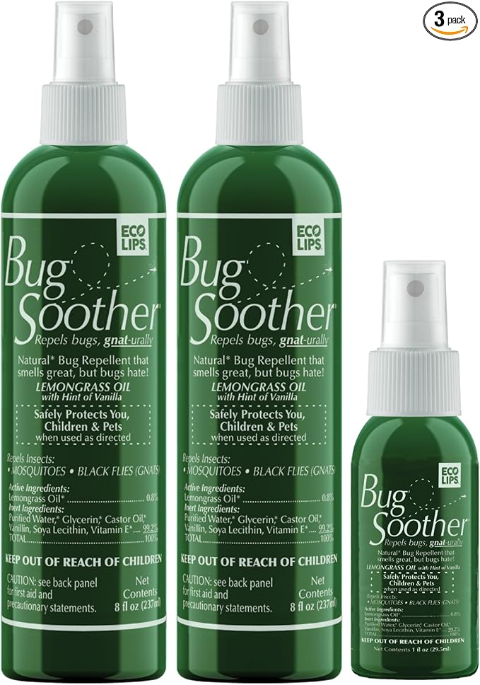 Bug Soother Natural Insect Repellent Spray, DEET-Free 8 oz. (2 Count) | Plant Based | Repels Mosquitos, Gnats & No See'ums | Family Safe | Made in the USA