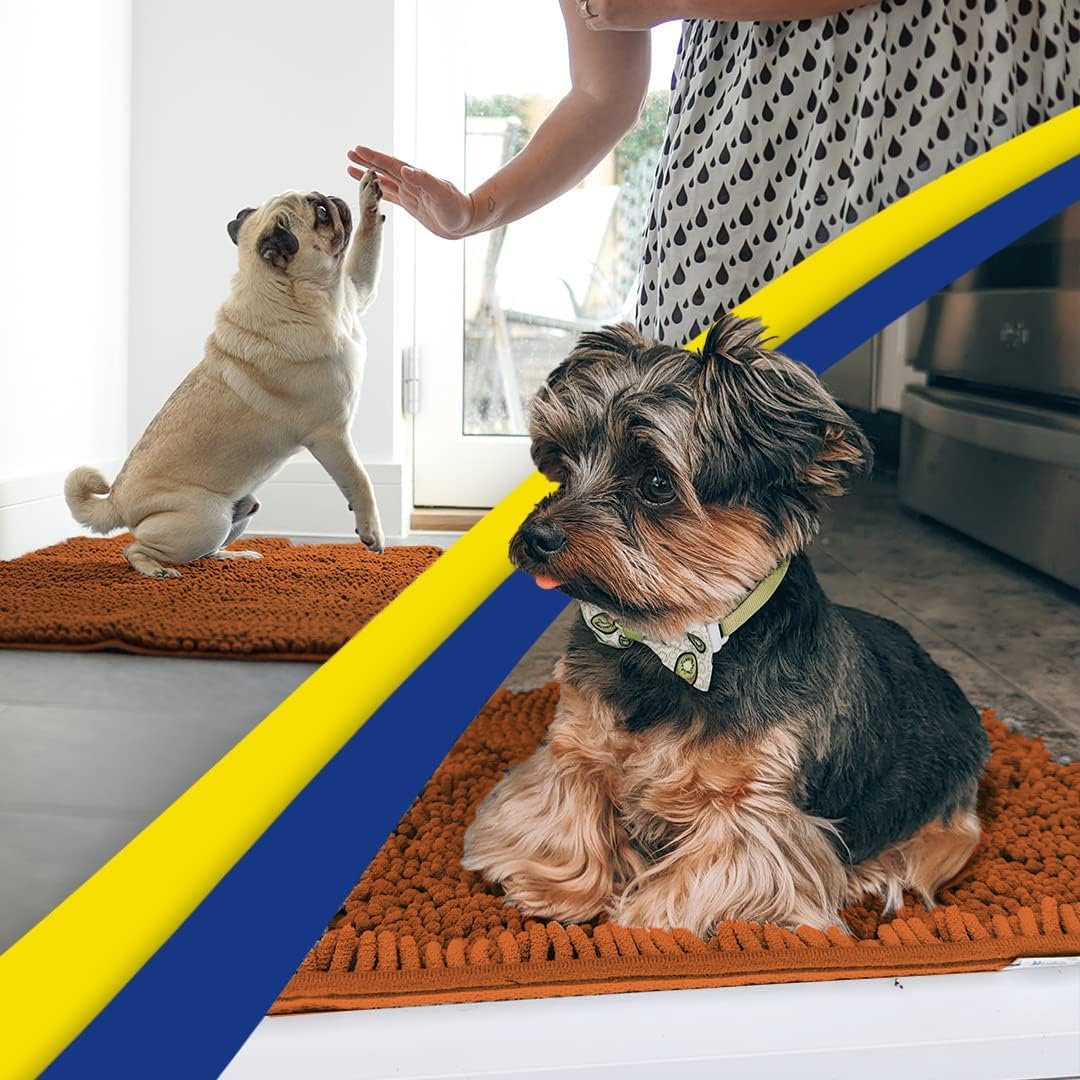 Muddy Mat® Shown on TV – Super Absorbent Microfiber Dog Door Mat for Muddy Paws, Non-Slip Washable Pet Rug, Quick Dry Chenille Entryway Carpet, Machine Washable Indoor Outdoor mat, Orange 30"x19"