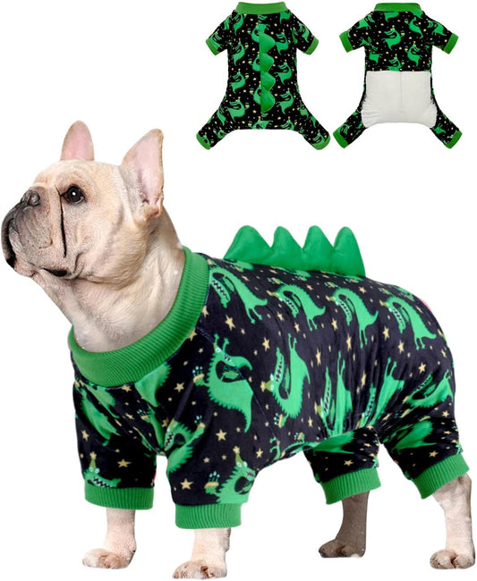 CuteBone Dinosaur Costume Dog Pajamas, Stretchy Spandex Crystal Velvet Sleepwear Coat for Small Dogs, Soft & Warm Pet Outfit Clothes for Cold Weather, Cozy Pullover Design COSP14L