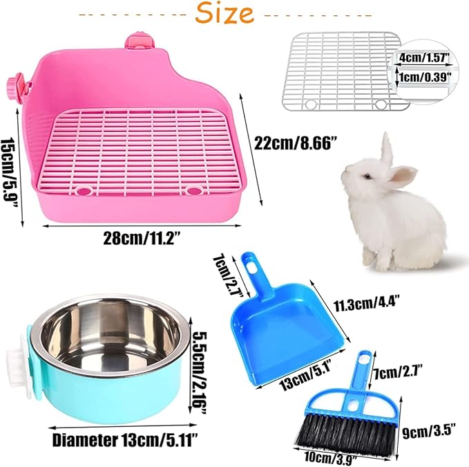 PINVNBY Rabbit Litter Box for Cage Bunny Corner Bedding Box Small Animal Litter Pan Hanging Pet Bowls Cage Potty Trainer Pet Toilet for Rabbit Bunny Guinea Pigs (Pink)