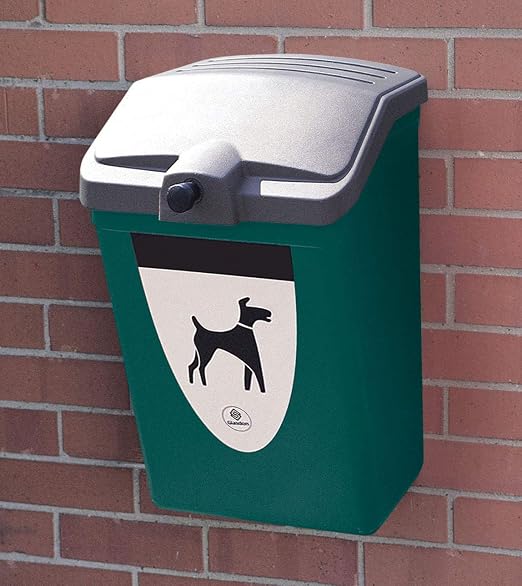 7 Gallons Plastic Outdoor Garbage Can for Dog Poop with 1000 Dog Waste Pick up Bags Self Returning Lid and Moulded Liner | Fido (Green, Wall Mounting Kit)