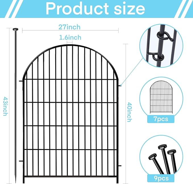 Okaygardn Tall Garden Fence with Gate 40 in(H)x17.5 Ft(L), 8 Panels Fence for Dogs Outside, No Dig Animal Barrier Garden Fencing,Rustproof Metal Wire Temporary Rabbit Dog Fences for Yard Patio Outdoor