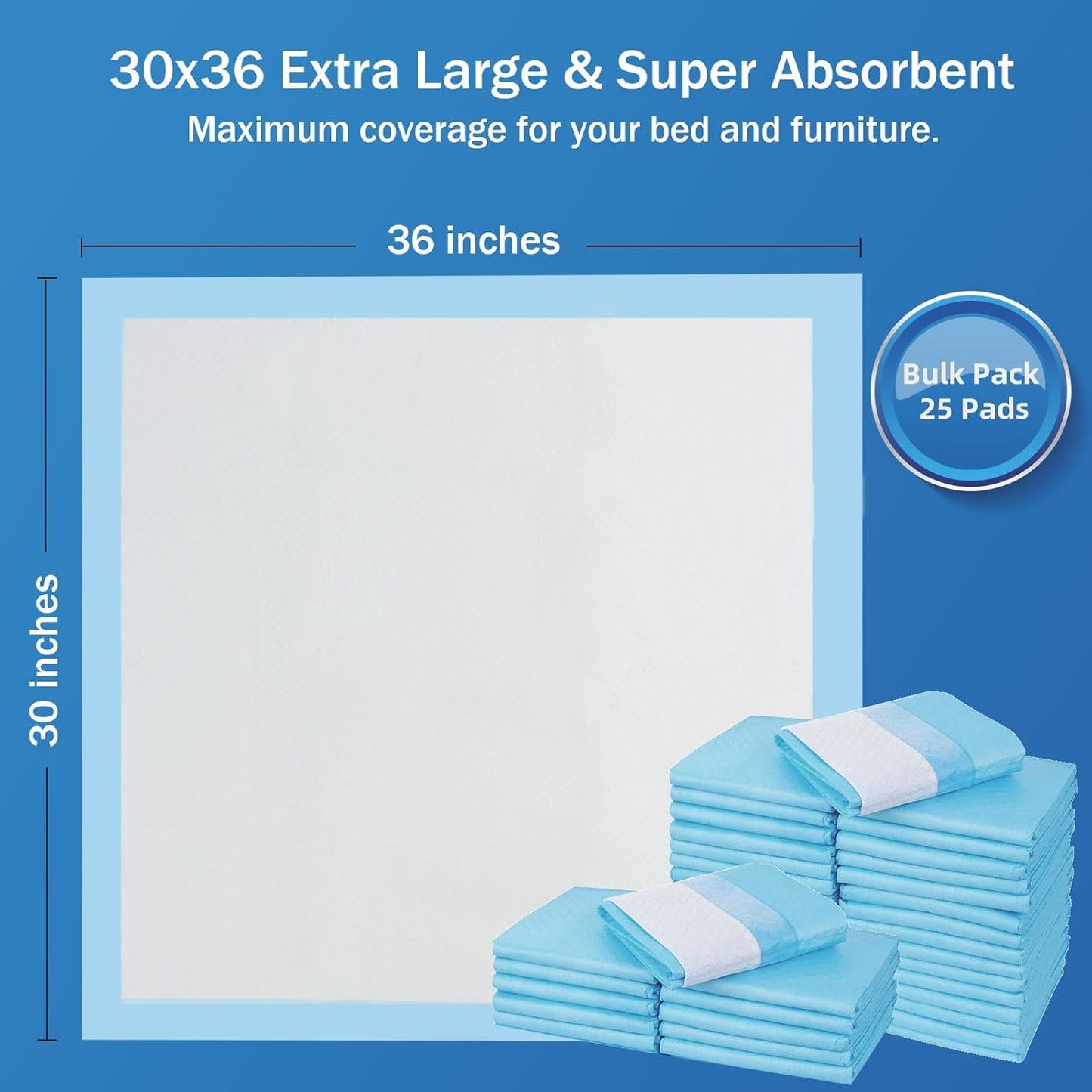 Bed Pads with Adhesive Strip 30"x36" Thicken Elderly Adults Incontinence Underpads Disposable,Heavy Duty Absorbent Chucks Waterproof,XL Extra Large Puppy Pee Training Pad[25 Pads]