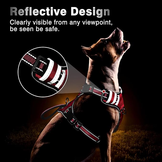 Service Dog Vest No Pull Dog Harness with 7 Dog Patches, Reflective Pet Harness with Durable Soft Padded Handle for Training Small, Medium, Large, and Extra-Large Dogs (X-Large, Red)