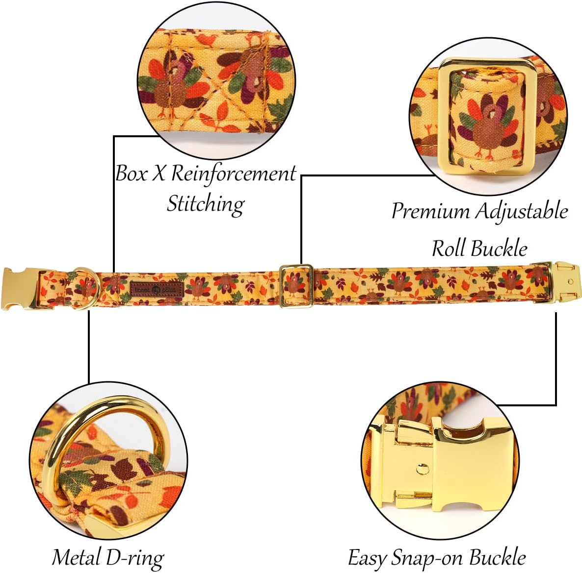 Lionet Paws Thanksgiving Day Dog Collar with Bowtie, Dogs Sailor Bow Collar with Metal Buckle for Dogs and Cats, Adjustable Comfortable Dog Collars Girl, S, Neck 10-16 in