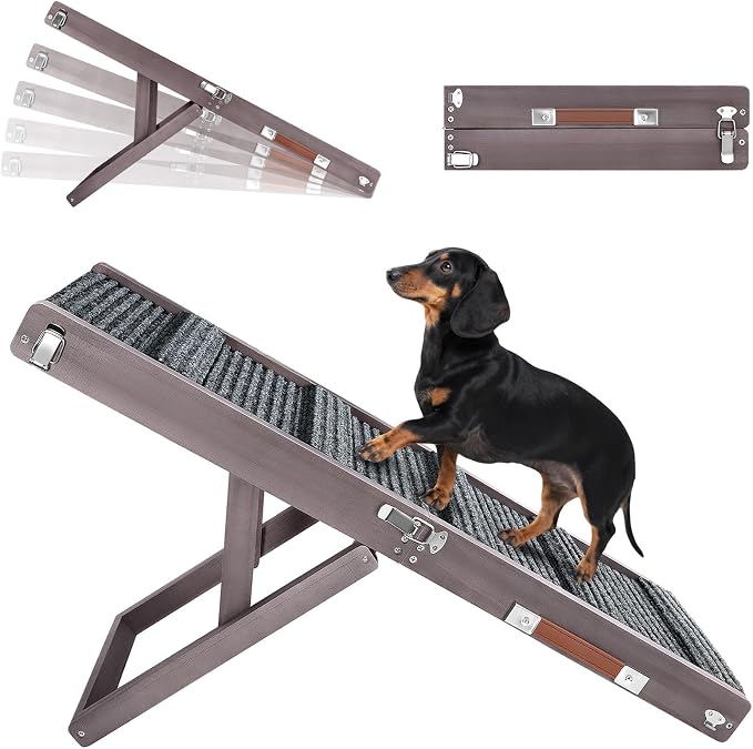 Pawaboo 2026 Upgraded Dog Ramp for Couch, Foldable Small Dog Ramp for Sofa, 5 Adjustable Height from 9.8" to 20.5", Portable Stable Pet Step with Non-Slip Pad, Pet Ramps Use for Stairs,Grey Purple