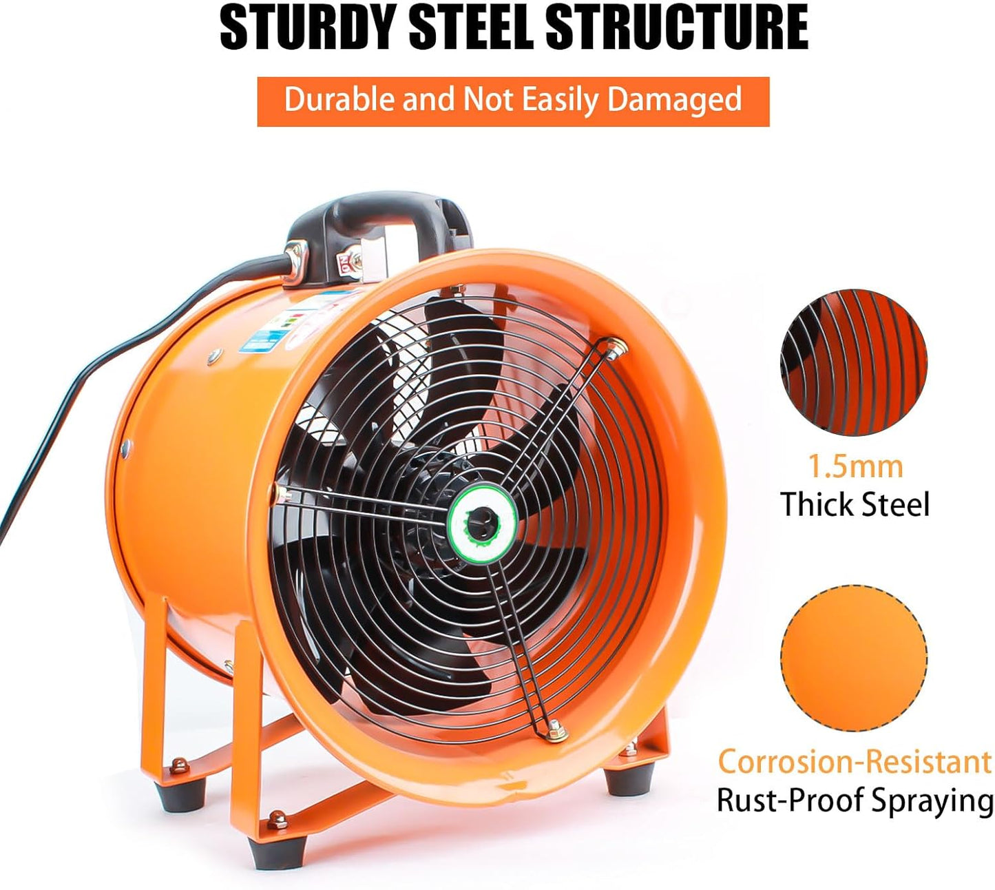 dreamdragon 8" High-Velocity Portable Utility Blower Fan, Industrial Exhaust Fan with 25ft Flexible Duct Hose, 3150 RPM Low-Noise Ventilator for Basements, Workshops, Warehouses, and Confined Spaces