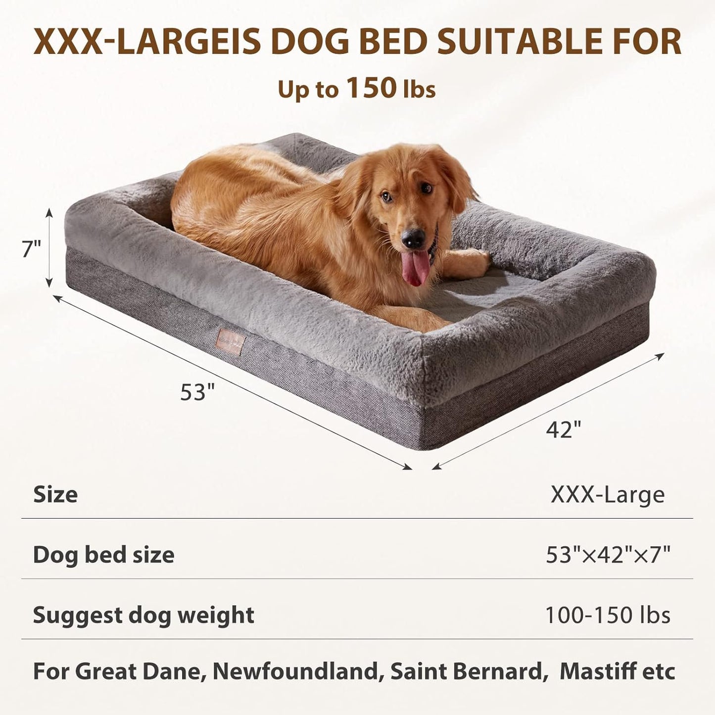 BFPETHOME Orthopedic Dog Beds for Extra Large Dogs, Washable Large Pet with Bolster, Orthopedic Large Dog Mats with Removable Covers & Waterproof Pet Bed for Pet