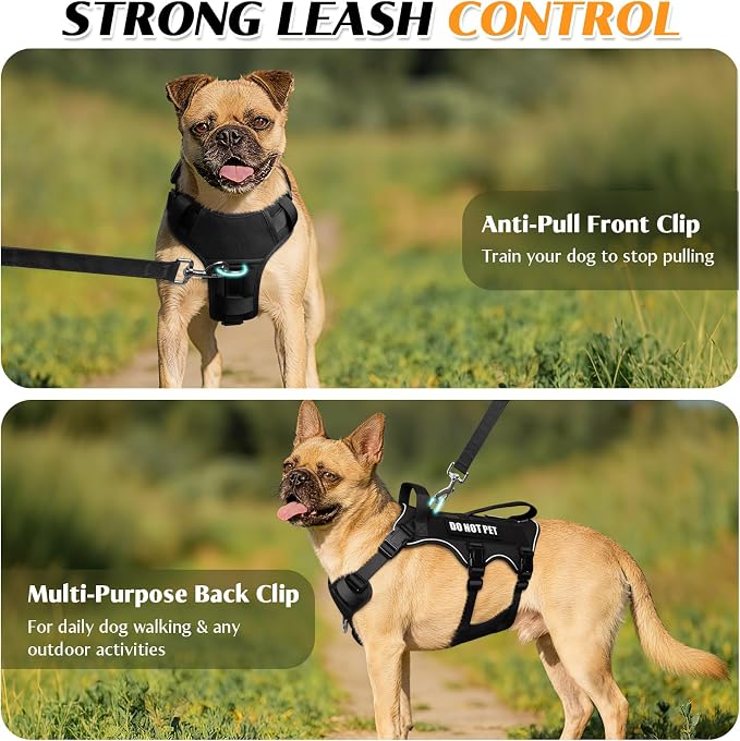 Escape Proof Dog Harness with Double Handle+4 Removable Patches | Service Working Molle Harness with Double Handle for Large Dogs, Tactical Pet Reflective Vest for Walking Hiking Hunting