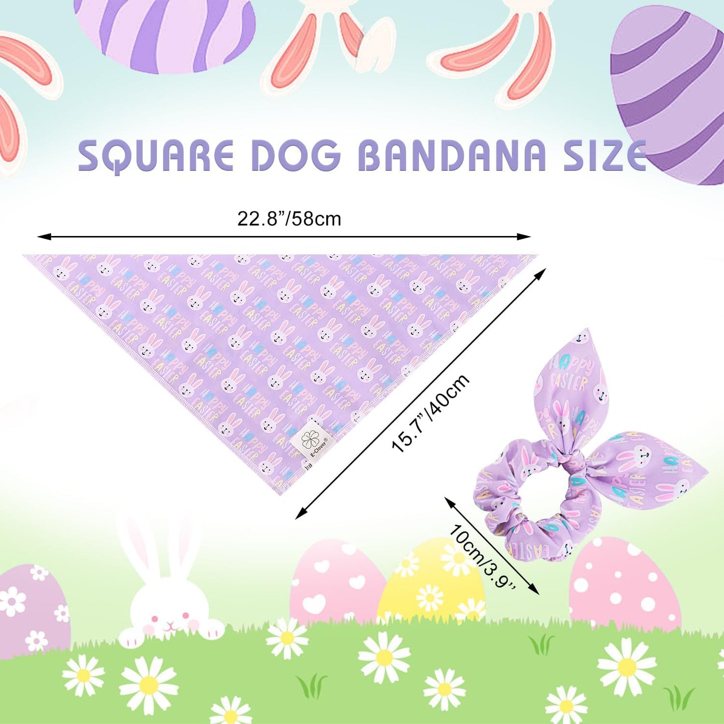E-Clover Easter Dog Bandana & Matching Scrunchie-Bunny Dog Bandanas Pet Scarf Bib for Samll Dogs Puppy Girl Boy Owner Gift Purple