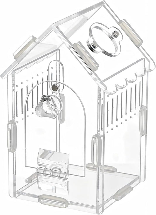 Acrylic Jumping Spider House: Front Opening Tarantula Enclosure | Sloped Roof Spider Box Small Reptiles Terrarium with Magnetic Feeding Port - Lockable Bug Cage for Snail Insect Mantis Frog