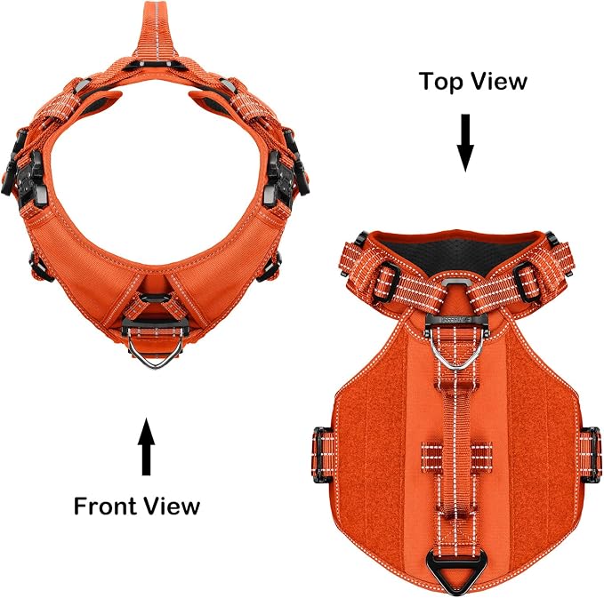 ICEFANG Quick-Moving Tactical Dog Harness for Medium Dogs,No Pull Dog Vest | Control Handle,Reflective,Full Metal Buckles,Adjustable,Hook-and-Loop Panel,Soft Padded,Orange,Medium