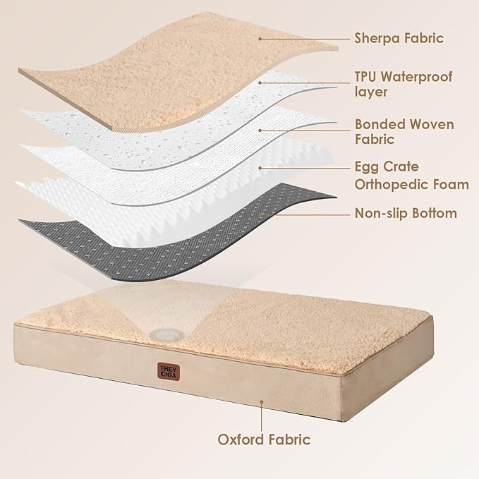 EHEYCIGA Orthopedic Dog Bed with Removable Washable Cover, Khaki, 30IN | Egg Crate Foam Support, Durable Oxford fabric, Non-Slip Bottom, Machine Washable, Soft Waterproof Plush Pet Bed Mat For Crate